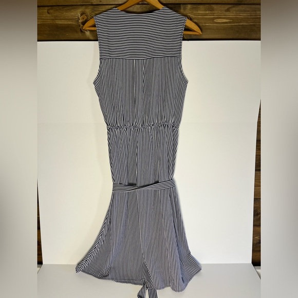Monteau Los Angeles Dress Med Mid Length Navy Blue White Stripes Nautical - Picture 5 of 8